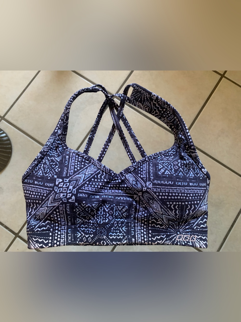 Lorna Jane Navy and White Geometric Crossback Sports Bra